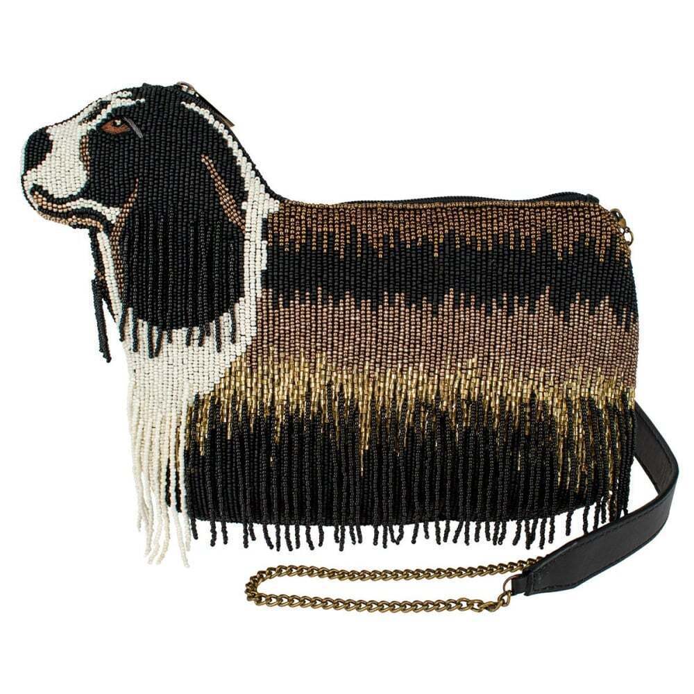 Mary Frances Wanna Treat Dog Puppy Black Spring Beaded Crossbody Handbag NEW